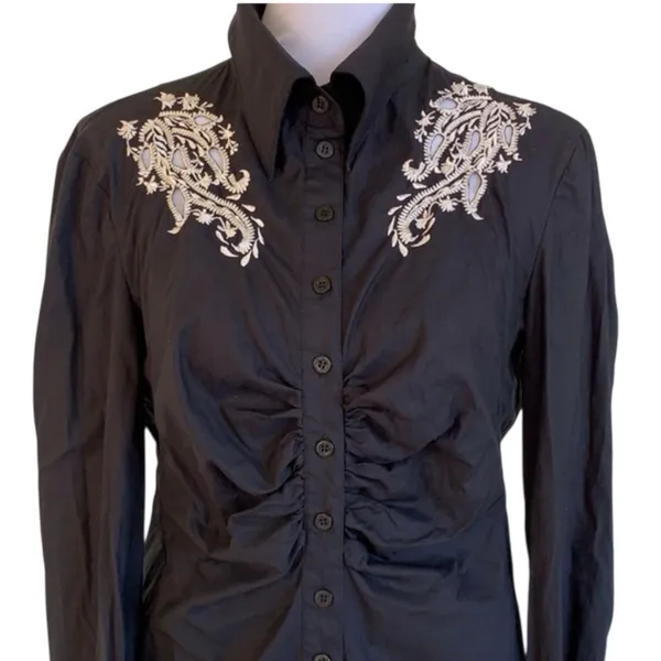 Max Studio Black Embroidered Shirt size M - Image 6