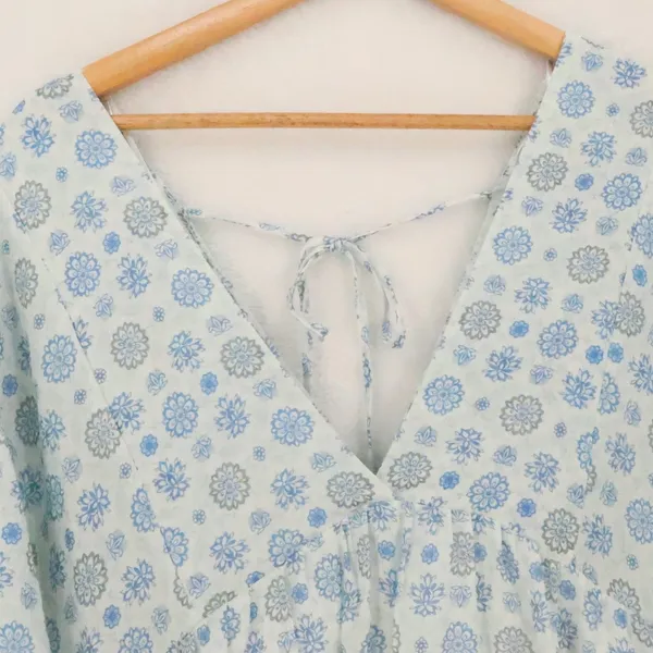 HERSY Floral Linen Blend Babydoll Mini Dress Womens Size S Blue Boho Cottage - Image 9