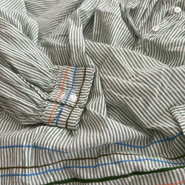 NWOT Roller Rabbit Murello Ada green stripe button down blouse cotton India - Image 3