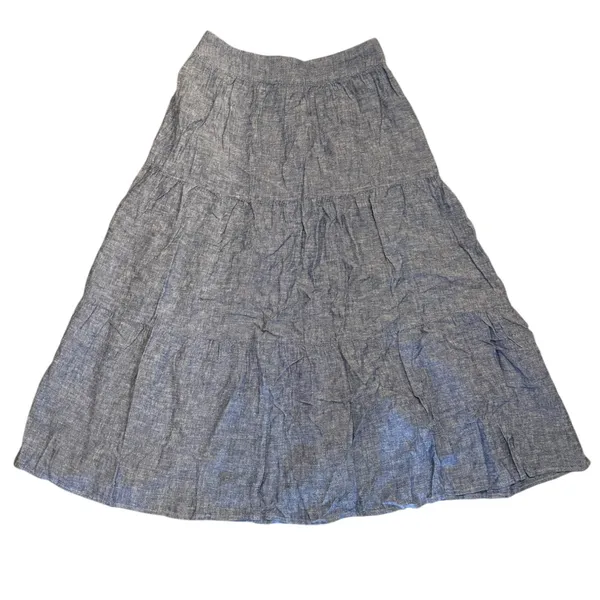 Matty M Three Tiered Blue Midi Linen Blend Skirt Size Extra Small - Image 3