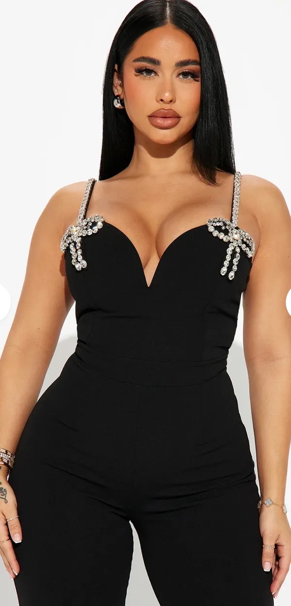 Absolutely stunning black jumpsuit with rhinestone embellishments size XL - Image 2