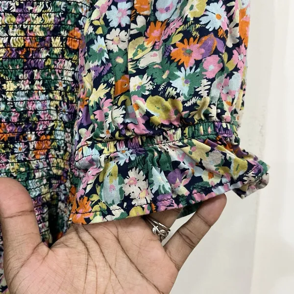 GAP Floral Ditsy Smocked Peplum Top Size Small Puff Sleeve Cottage Boho - Image 5
