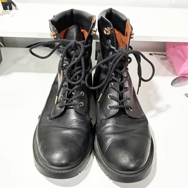 Coach Lorimer Black Leather Boot Combat Gold Hardware Lace Up Size 9.5 - Image 3