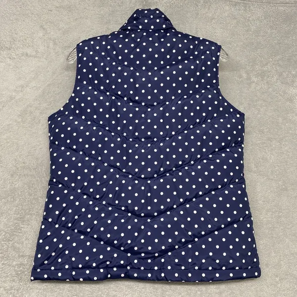 Lands End Vest Womens Small Jacket Blue White Polka Dot Full Zip Puffer Pockets - Image 6