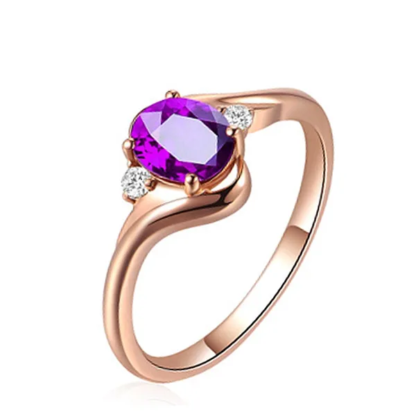14K Rose Gold Plated Adjustable Purple Crystal Amethyst Ring for Women - Image 3