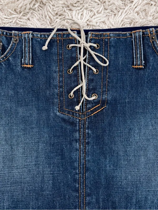 Abercrombie & Fitch Dark Blue Lace-Up Denim Mini Skirt - Image 4