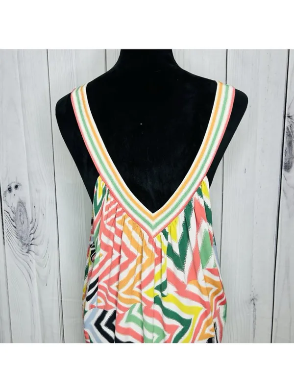 BCBG MAXAZRIA Women's Stretch Summer Abstract Sleeveless Dress Sz L V-Neck - Image 8