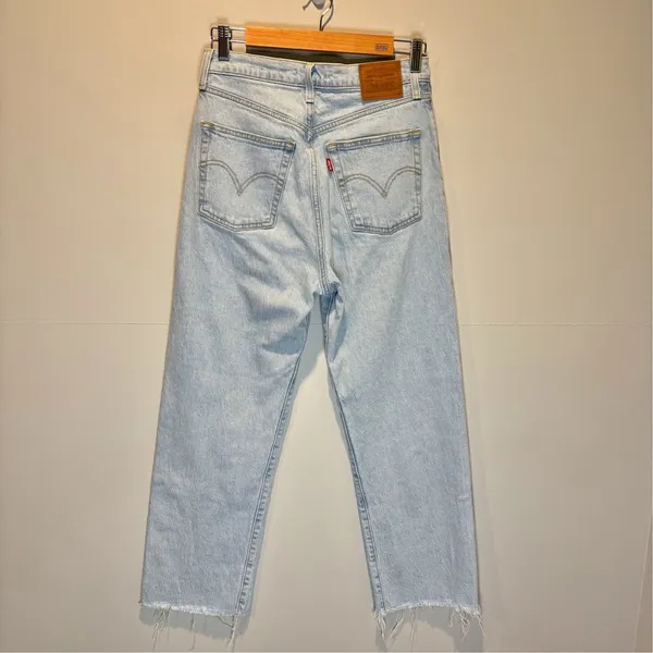 Levi's Premium Ribcage Straight Ankle Light Wash Raw Hem Jeans - size 28 - Image 4