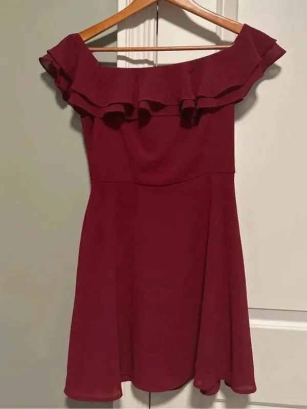 Lulu's Burgundy Off-Shoulder Ruffle Midi Dress - Image 2