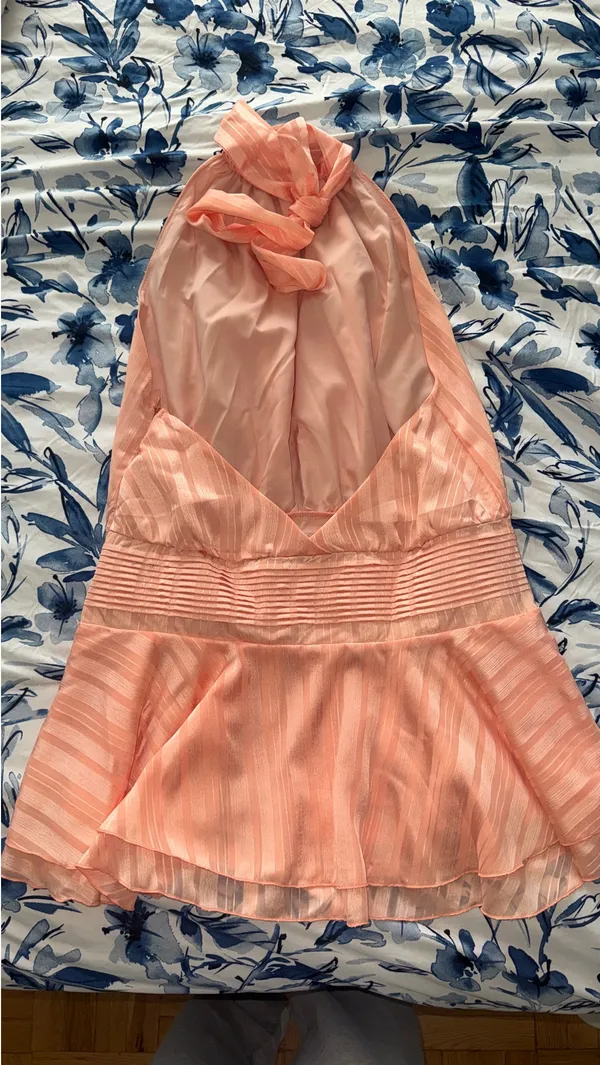 Boutique High Neck Halter Dress with Ruffle Hem - Image 2