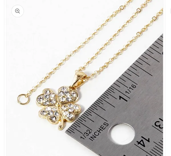 Stone Paved Mini Clover Pendant Necklace-Gold - Image 3