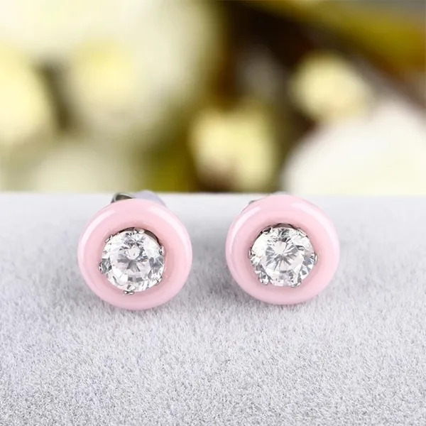 NEW Pink Minimalist 9mm‎ Ceramic Diamond Earrings - Image 4