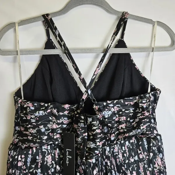 Lulus Quaint Cute Black Floral Pleated Tiered Mini Dress Lined XL New - Image 13