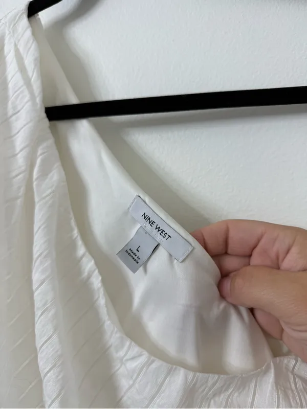 {L} NWT Nine West One-Shoulder Cream Dress with Waist Tie - Image 6