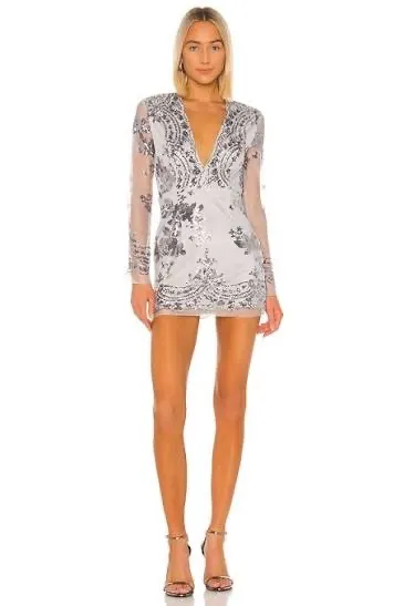 Jessa Deep V Mini Dress in Gunmetal - Image 2