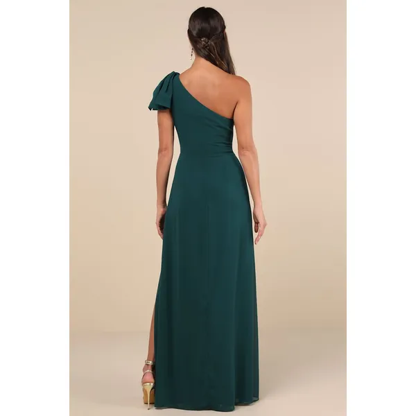 Lulus Simply Brilliant Emerald One-Shoulder Bow Maxi Dress Formal Large NWT - Image 2