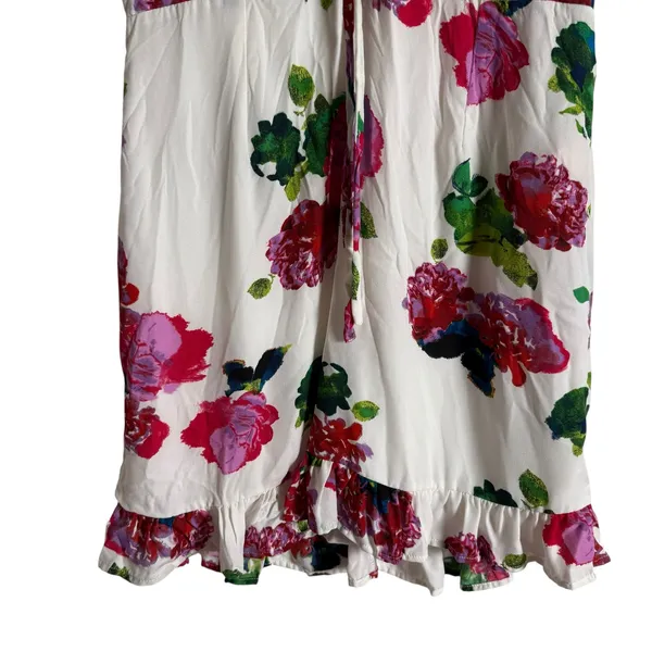Ashley Park White Floral Print Lace Up Corset Ruffle Hem V-Neck Mini Dress 12 - Image 7