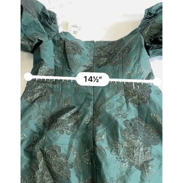 Altar'd State Skylar Emerald Green Floral Jacquard Puff Sleeve Mini Dress NWT M - Image 12