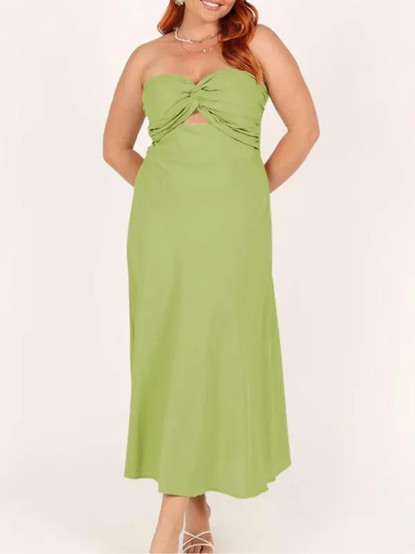 Twist Front Strapless Sweetheart Neckline Midi Dresses for Women Smocked dress - Image 4