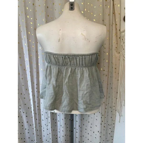 Lillusory 100% Cotton Gauze Strapless Peplum Bandeau Top Wide Leg Pants Set S - Image 4