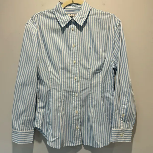 NWT Madewell Darted Long-Sleeve Button-Up Shirt Stripe‎ Cotton Regular Fit NP043 - Image 2