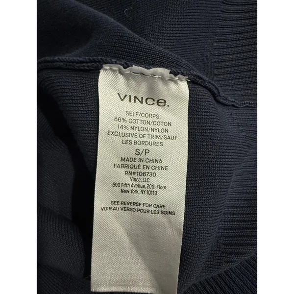 Vince Navy Blue Cotton Blend Ribbed Full Zip‎ Knit Hoodie Sweatshirt Small - Image 5