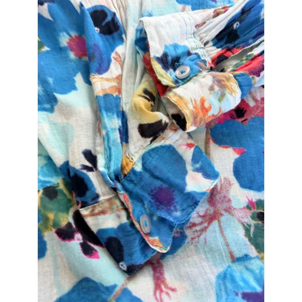 Jackpot Missy Floral Cotton Gauze Button Down Tunic Shirt Blue Size Large (est) - Image 10