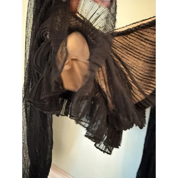 Meraki Top Witchy Sz M Mesh Balloon‎ Sleeve Ruched Crop Sweetheart Gothic Goth - Image 3