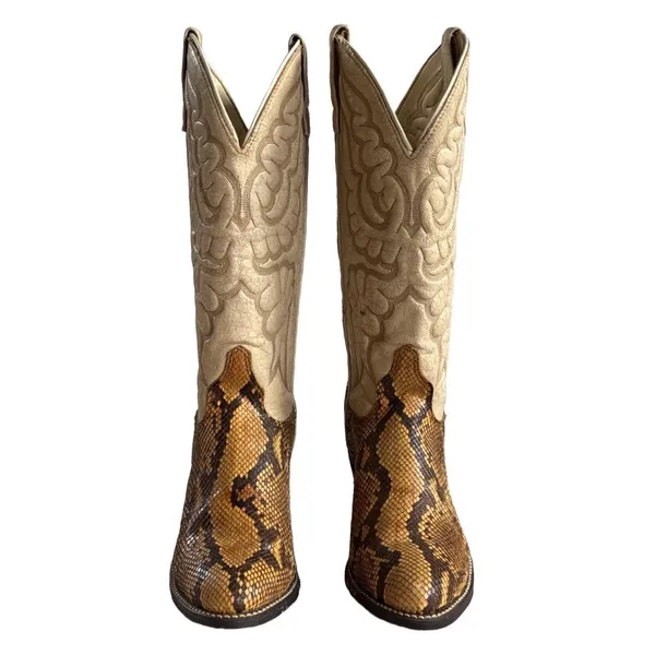 Vtg 70s 80s Capezio Snakeskin Cowboy Boots Cream Leather Western Cowgirl 5.5 USA - Image 10