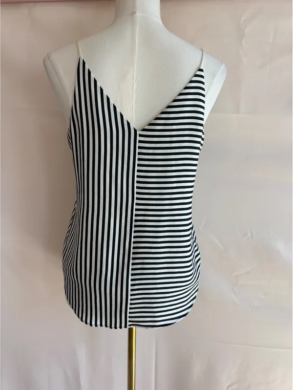 Express Women's Black and White Striped V-Neck Cami Tank Top, Size Small - Image 2
