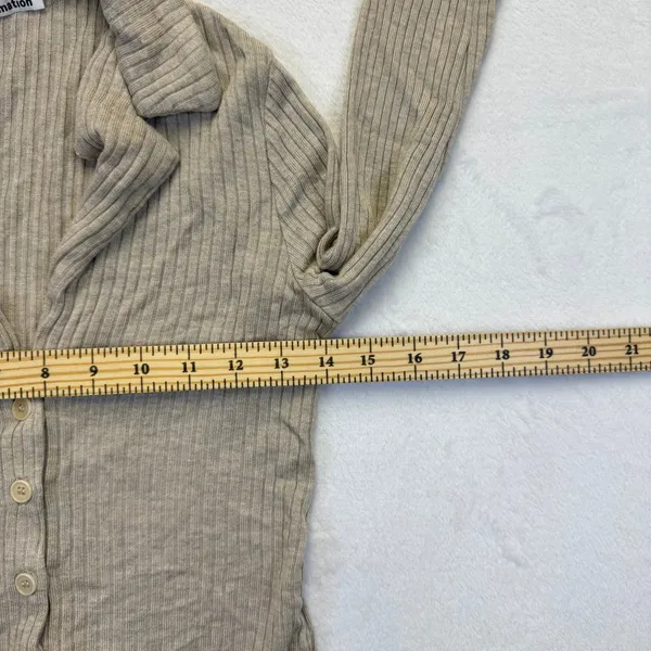Reformation Tan Ribbed Knit Button Front‎ Cardigan Collared Long Sleeve XS - Image 4