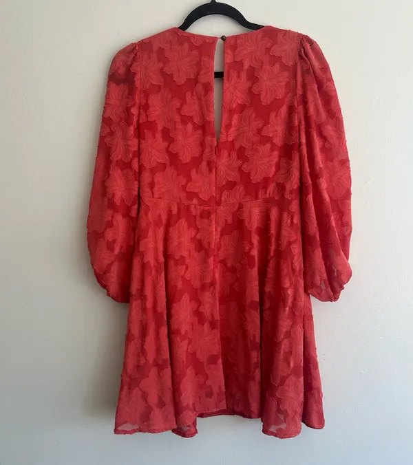 Anthropologie Jacquard Plunge Mini Dress Red Floral Textured Size 0 - Image 3