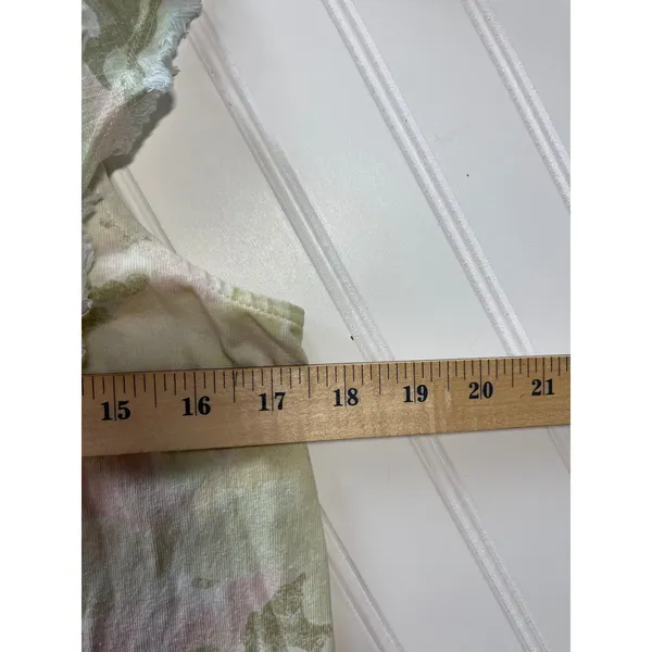Anthropologie Pilcro Top Camo Yellow Green Ruffle Sleeve V-Neck Large - Image 7