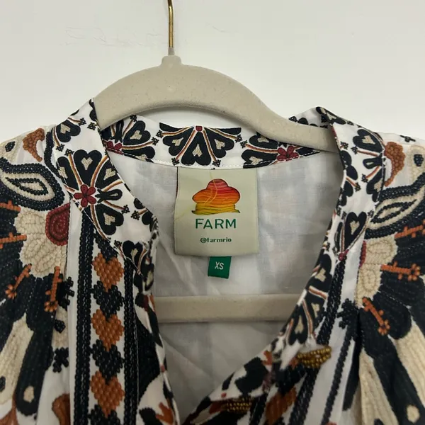 Farm Rio Flower Fan Tapestry Print Puff Sleeve Belted Mini Shirtdress - Image 5