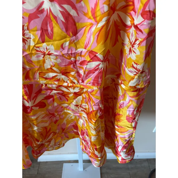 Umgee Yellow Pink Floral Lace Trim V-Neck Mini Dress New With Tags - Image 5