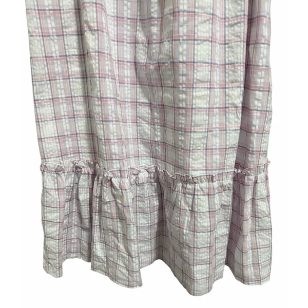 English Factory Plaid Midi Dress W/Ruffles White/Purple Women's Size‎ Small - Image 5