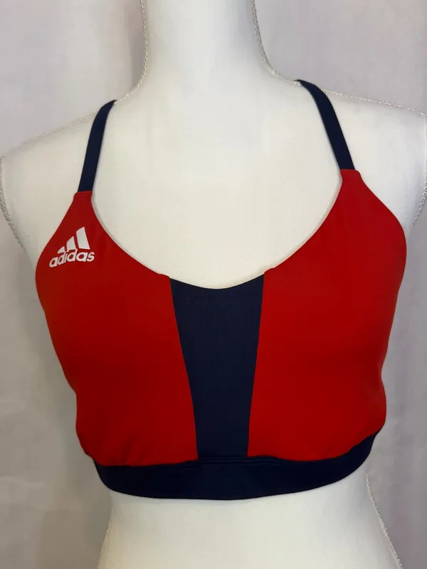 adidas Red and Navy Performance Sports Bra - Image 2