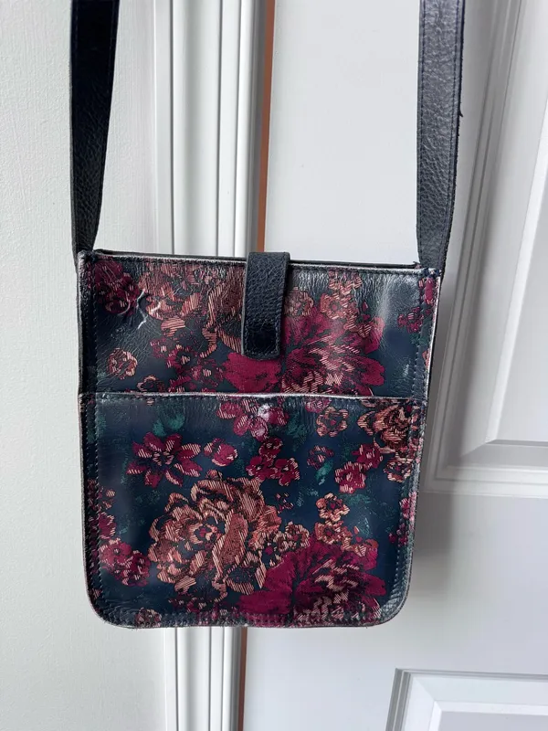 Patricia Nash Floral Crossbody in Burgundy, Teal & Black with Buckle - Image 3