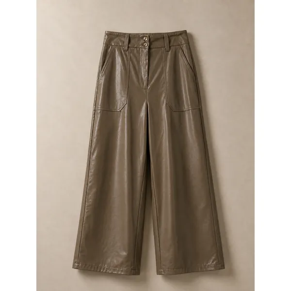 Maeve Anthropologie Women Pants 8 Brown Faux Leather Wide Leg High Rise Pocket - Image 2