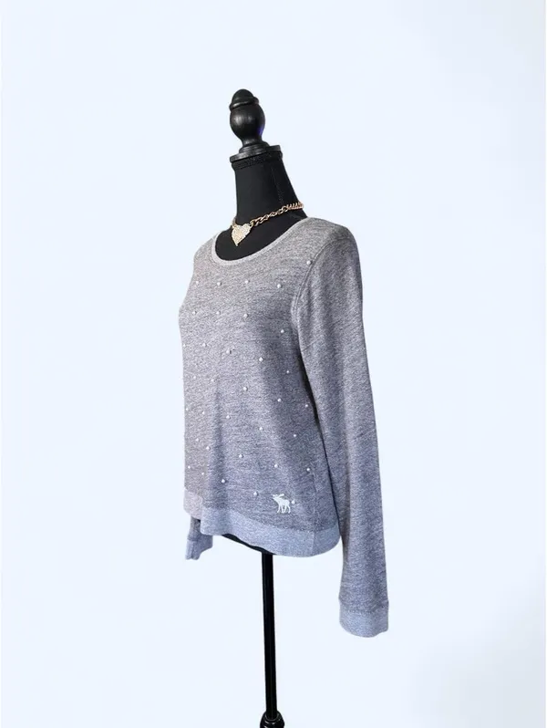 Vintage Y2K Abercrombie & Fitch Pearl Embellished Gray Sweatshirt size small - Image 6