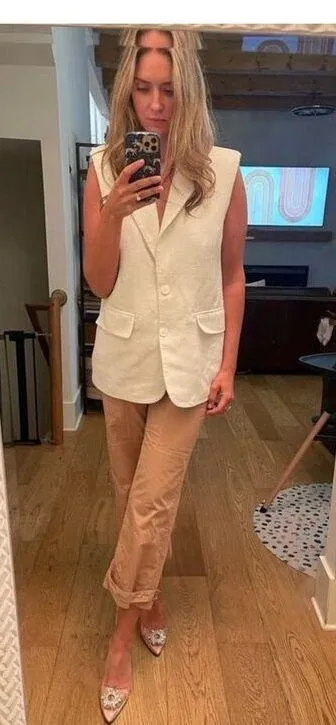 ENDLESS ROSE White Linen Blend Oversized Sleeveless Vest Blazer Size Small - Image 9