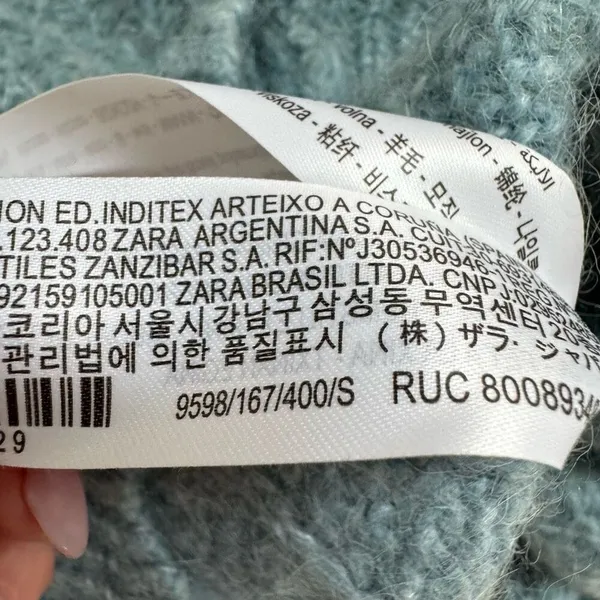 Zara Alpaca Blend Blue Ruffle Button Front Knit Puff Sleeve Sweater Size Small - Image 9