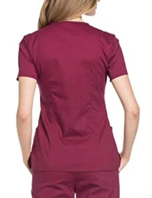 Cherokee Workwear Mock Wrap Medical Scrubs Top Burgundy Wine Size Small - Image 3