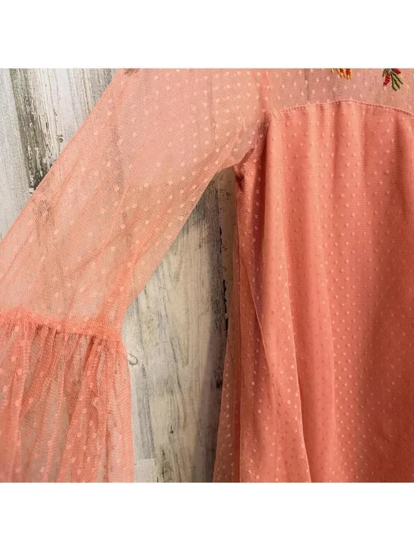 Women's Large Coral Embroidered Swiss Dot Mesh Boho Dress - Image 7