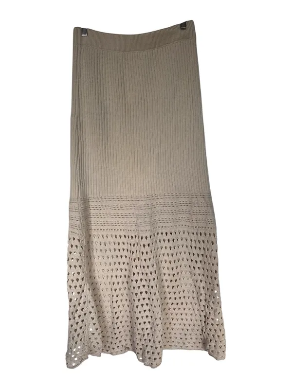 Free People Beige Crochet-Panel Maxi Skirti - Image 3