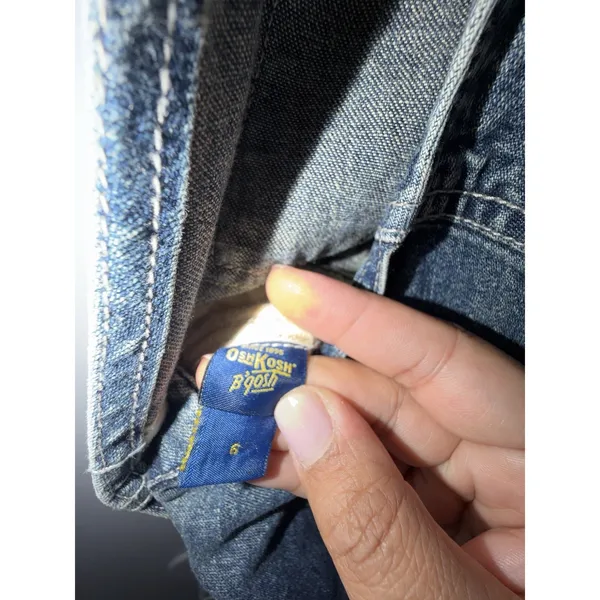 Vintage OshKosh Vestbak‎ Blue Denim Bib Overalls Kids Unisex Size 6 S - Image 8