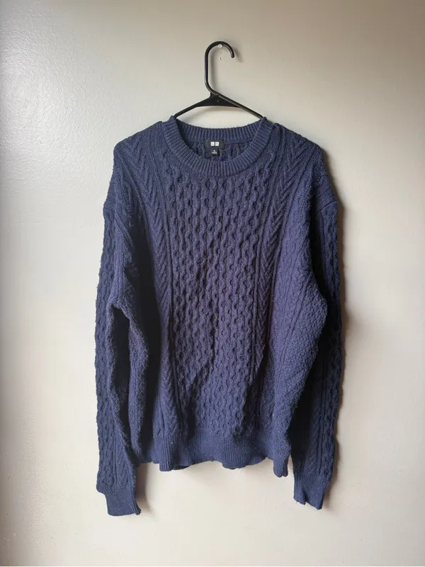 Uniqlo Navy Blue Cable Knit Crewneck Sweater Size XL - Image 2