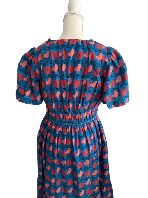 TUCKERNUCK Blue Red Tropical Floral Print Dress Size Medium - Image 7