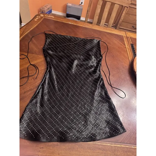 Zara Satin Black Studded Slip Cowl Neck Dress Mini Open Back - Image 8