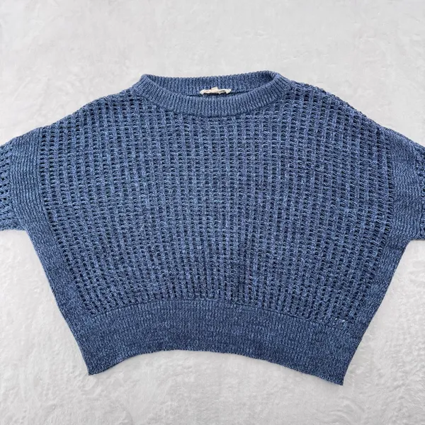 Blue Loose Knit Cropped Sweater 100% Cotton Lincoln Outfitters Medium Cottage - Image 3
